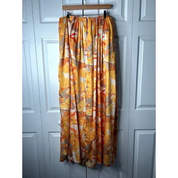 Acler Haslam Orange Printed Satin Strapless Maxi Dress Women's Size 8